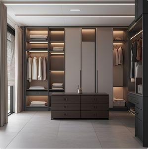 Thiết kế hiện đại đơn giản kính tủ quần áo phòng ngủ tủ quần áo Tủ cửa kính/rắn gỗ màu trắng đi bộ trong tủ quần áo tủ quần áo - Product Image 2