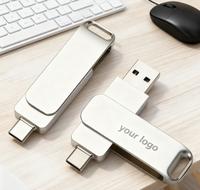 Clé USB promotionnelle type-c 2.0 3.0 haute vitesse 16 Go 32 Go 64 Go 2 en 1 USB-C en métal clé USB pivotante logo personnalisé