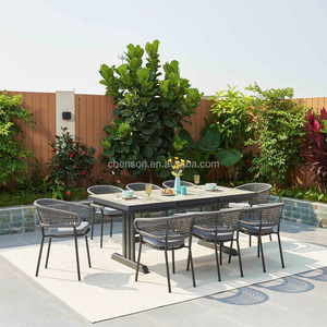 Chaises de salle à manger empilables modernes en aluminium, chaise de loisirs en corde tressée grise, chaise de jardin en rotin d'extérieur, chaise de salle à manger de restaurant de patio - Product Image 4