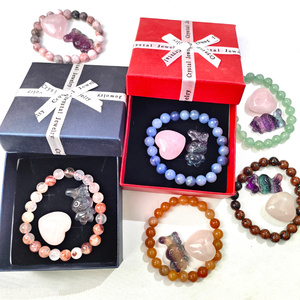 Cristal de guérison spirituelle certifié CE/RoHS Quartz rose arc-en-ciel Fluorite Aventurine rouge Ensemble de bracelets multi-matériaux pour souvenir - Product Image 1