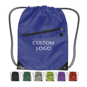 Promotional Custom Logo Draw String Bag 420D Polyester Sport Gym Sack Backpack Drawstring Bag With Zipper Pocket Earphone Hole