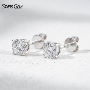 Stars Gem Round Brilliant Cut 0.5ct 1CT Earrings for Women 10K Gold Classic Four-Prong Solitaire Diamond Earrings - Product Image 4