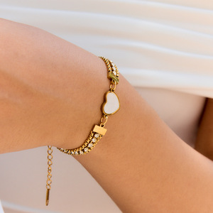Bracelet en forme de cœur plaqué or avec chaîne en zircon blanc, bijoux cadeau - Product Image 3