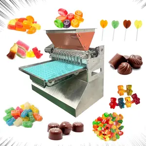 Lollipop espiral plana de forma redonda de arcoíris, pequeño lote de vitamina Gummy, servodepósito, máquina para producción