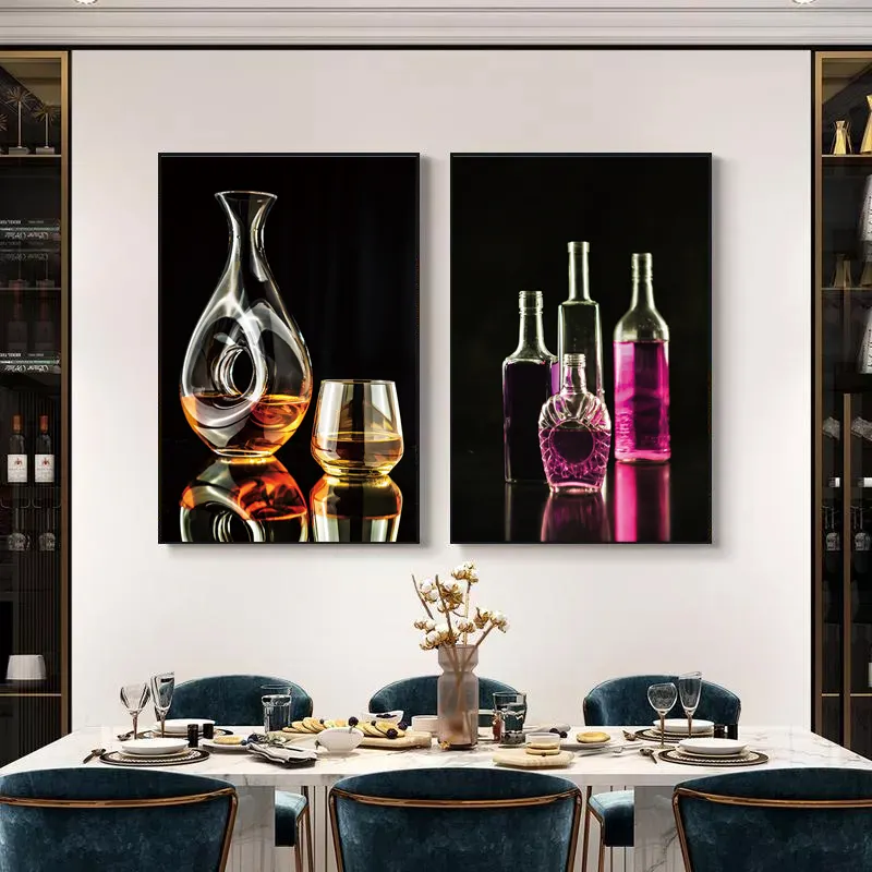 Modern home decor luxo Cristal pintura a óleo Vidro de vinho ouro Impresso Canvas Wall Art uísque