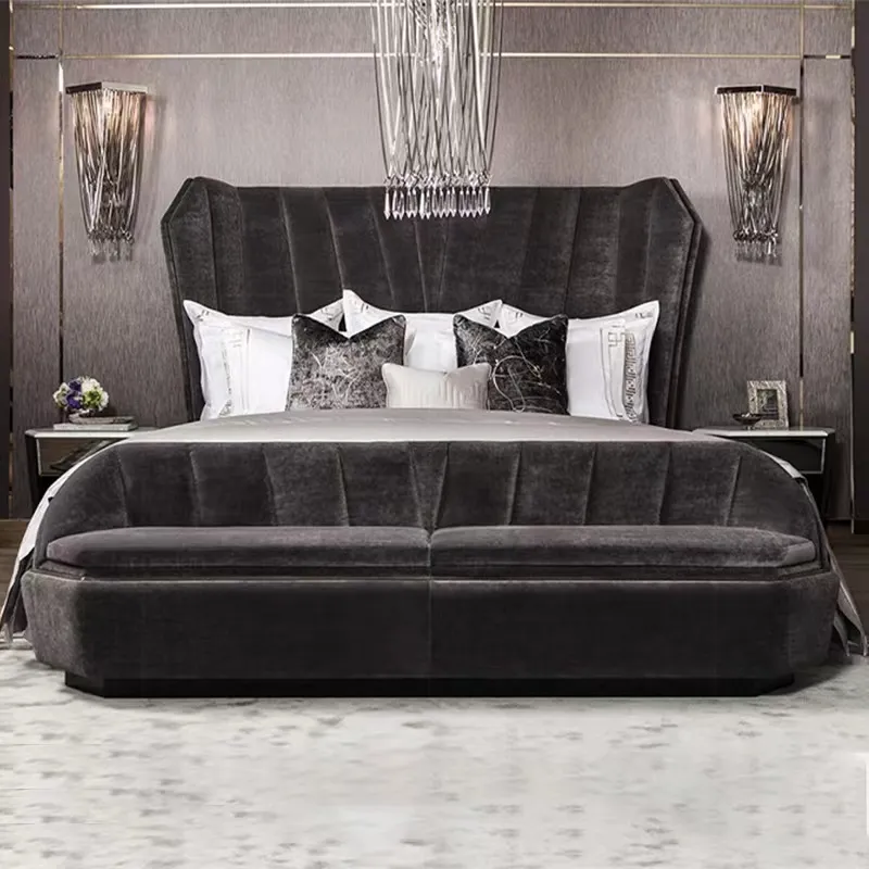 Moderne Möbel Luxus Stoff Oberkörnchen Lederbett Doppel-Design-Schlafzimmer-Set Großes Schlafzimmer Dachbett mit Bettbank