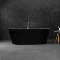Baignoire noire au design moderne, baignoire portable de luxe, homologuée CE CUPC, autoportante en acrylique, 170 cm, avec drain ovale pour salle de bain