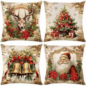 Merry <b>Christmas</b> Plaid Snow <b>Throw</b> Pillow Cover X 18 Inch Winter Holiday Cushion Case Decoration for Sofa Couch Set of 4 Gift - Product Image 4