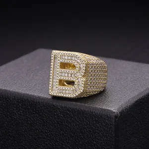 2022 New Arrival Custom 925 Sterling Silver Brass 14k Gold Plated Fully Iced Out 3d Cz Diamond Emerald Moissanite Letter Rings