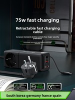 Multiprise standard européenne, prise standard allemande, chargeur rapide GaN haute puissance 75W, protection contre les surtensions, prise coréenne 1,5 m