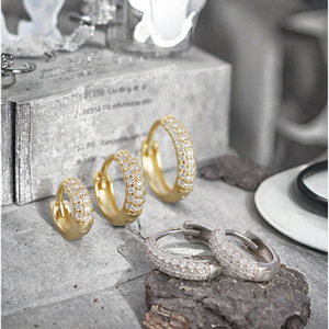 Fine Jewelry Rhodium Plated Trendy 3 Stone Zircon Hoop <b>Huggie</b> Earrings 925 <b>Sterling</b> <b>Silver</b> Hypoallergenic for Women - Product Image 3