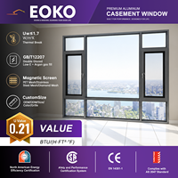 Fenêtres à battants en aluminium insonorisées et isolées EOKO certifiées AS2047 NFRC pour la construction de maisons modernes, fenêtres sur mesure