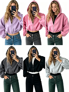 2026 Veste courte à capuche zippée pour femme, style européen et américain, en coton doux, coupe ample et polyvalente, vente en gros - Product Image 1