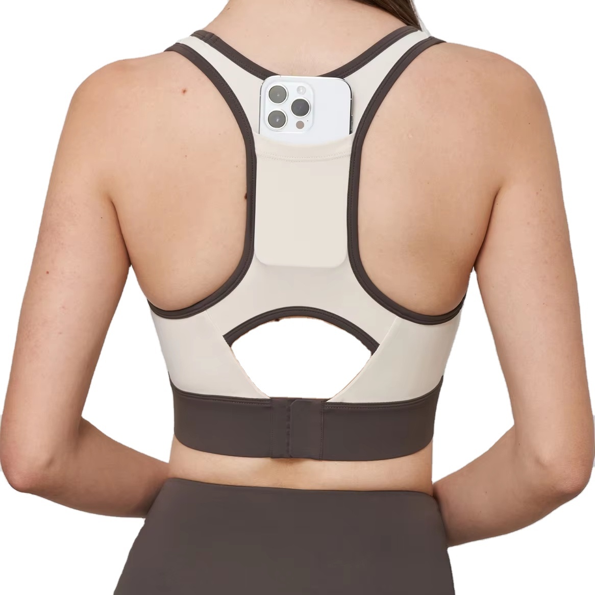 Custom Wholesale Wide Shoulder Belt I-back Contrast Color Yoga Vest Bra with Back Phone Pocket sports Top for Women