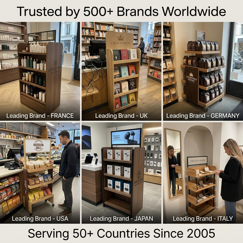 Customized Wood Display Stand Floor Shop Display Racks Store Wood Retail Display for Brand Marketing for Soap &Wine Rack — view 6