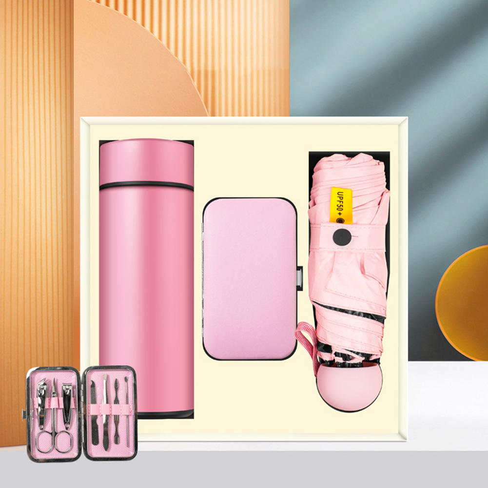 Pink-Umbrella+water bottle+power bank