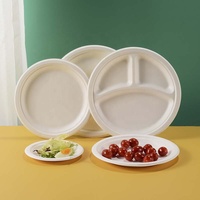 Plateaux alimentaires biodégradables de 6, 7, 9 et 10 pouces, en bagasse de papier blanc et brun, assiettes jetables pour restaurant