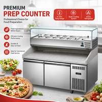 100% Haute Qualité En Acier Inoxydable Affichage Refroidisseur Cuisine Congélateur Pizza Tables De Préparation Réfrigérateur pour Commercial