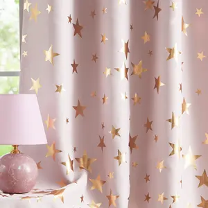 Silver Foil Print Design Stars Print Thermal Insulated Girls Kids Teenagers Bedroom Pink Blackout Curtains