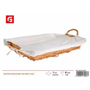 Cesto di miele rettangolare con fodera e maniglie-decorazioni per la casa e cestini di vimini - Product Image 1