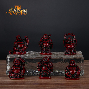 Figurines de Maitreya porte-bonheur en résine, style Feng Shui chinois doré, mini statues de <span class=keywords><strong>Bouddha</strong></span> riant en jade vert, lot de 6 - Product Image 5