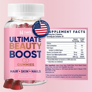 OEM ODM Etiqueta Privada Vegano Colágeno Cabello Uñas Gummy Candy Belleza Mejora Sin Gluten Sin OGM con Vitamina C para Adultos - Product Image 2
