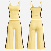 Ensemble Femme Deux Pièces Débardeur Avec Pantalon Capri Large Empiècement Léopard Logo Personnalisé Été Lounge Fournisseur OEM
