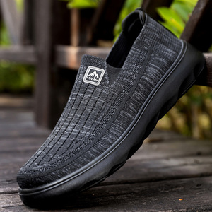 Mocassins pour hommes en maille respirante, à enfiler, semelle en caoutchouc, doublure douce, motif uni, sérigraphie, toutes saisons, tendance mode - Product Image 2