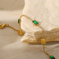 Rench-collar de circonita verde de estilo retro para mujer, pendientes, pulsera y anillo de acero inoxidable
