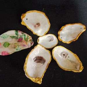 Ornements de coquilles d'huîtres Plage côtière de Noël nacrée avec plaqué or pour mariage - Product Image 4