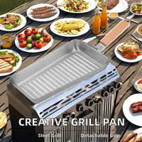 Wajan pemanggang persegi panjang, alat dapur logam baja tahan karat kreatif dengan pegangan yang dapat dilepas untuk barbekyu dan memanggang