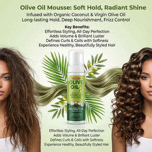 Mousse Capilar Profesional Hipoalergénica con Aceite de Oliva y Coco - Proporciona Brillo Restaurador Anti-Frizz y Fijación Fuerte - Product Image 4