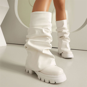 Thick-soled Show Catwalk Fashion <strong>Boots</strong> Fold One Pedal <strong>Trouser</strong> Legs <strong>Boots</strong> Middle <strong>Boots</strong> - Product Image 4