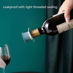 Food Grade Silicone Reusable Eco-Friendly Top-hat Shape <b>Wine</b> Bottle Stopper Leakproof with Tight Threaded Sealing - Product Image 5