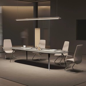Conjunto de Mesa y Sillas de Conferencia Ovaladas Modernas y Minimalistas, Mesa Larga y Pequeña para Negociaciones, Capacitación y Reuniones, con Tomacorriente, Muebles de Oficina - Product Image 3