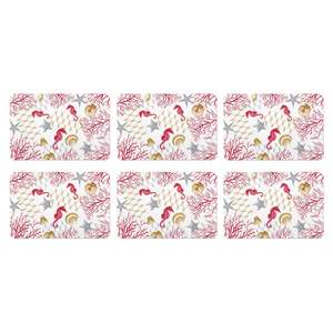 Set di 6 Tovagliette Excelsa in Plastica Corallo 43,5x29 Cm Multicolore Riutilizzabili per Uso Domestico Stampate con Motivi Vegetali Lavabili in Lavatrice Stile Mediterraneo - Product Image 3