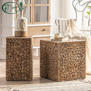 Mesa auxiliar de madera maciza Wabi Sabi con acabado vintage envejecido, mesita de noche para dormitorio o decoración de balcón - Product Image 1