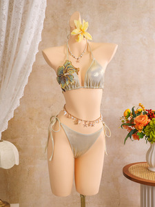 Ensemble bikini 3 pièces TW 2026 personnalisé, nouvelle tendance, sexy et brillant, brodé de fleurs, avec paréo de plage, maillot de bain mode pour <span class=keywords><strong>femme</strong></span> - Product Image 6