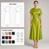 Robe longue asymétrique en satin vert poire pour femme, drapée, taille froncée, haute brillance, pour soirée, vente en gros OEM