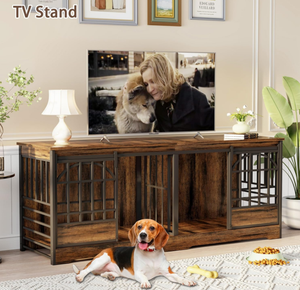 78 inç çift köpek sandık mobilya ekstra büyük köpek kulübesi ağır ahşap köpek evi Modern tasarım oturma odası kullanımı kahverengi - Product Image 2