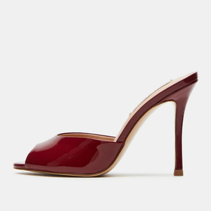 Mules à talons hauts et fins pour femmes, personnalisables avec logo, bout ouvert, grande taille 45, en cuir verni brillant, coupe large, pour tenues habillées - Product Image 6