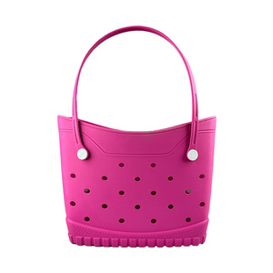 Bolso tote rosa de EVA con diseño hueco y decoración de botones, impermeable, moderno, para compras en todas las estaciones. - Product Image 1