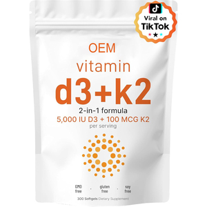 <span class=keywords><strong>Vitamina</strong></span> D3 5,000 UI + K2 MK-7 100 mcg, Marca Privada, 300 Cápsulas Blandas |   Suplemento de salud 2 en 1 con complejo de vitaminas <span class=keywords><strong>D</strong></span> y K - Product Image 1