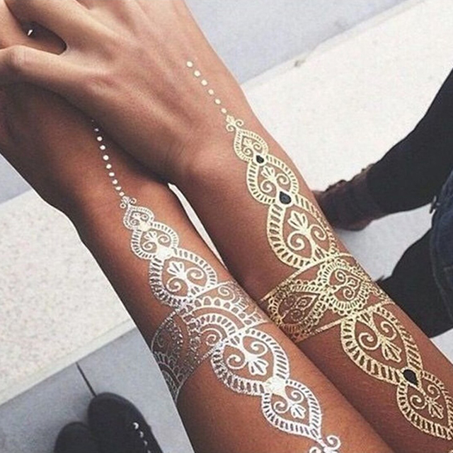 Factory Custom Metallic Gold Silver Henna Temporary Tattoos Foil Henna Tattoo Stickers