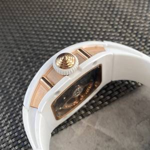 Reloj Mecánico de Lujo para Mujer, Diseño Hueco, con Diamantes, en Cerámica Blanca y Oro Rosa, Modelo 0701, para Negocios, Citas y Fiestas - Product Image 4