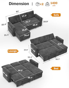 Sofá Cama Seccional con Cama Extraíble, Sofá en Forma de L con Respaldo Reclinable y Chaise Longue Reversible con Almacenamiento - Product Image 2