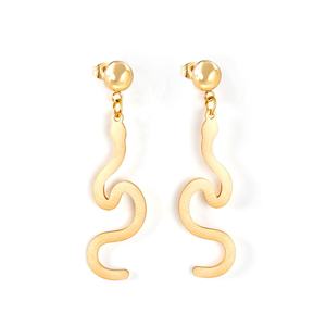 Pendientes Minimalistas Hipoalergénicos de Acero Inoxidable, Chapados en Oro de 18K, con Diseño de Serpiente, Largos, Curvos y Ondulados, para Mujer - Product Image 1