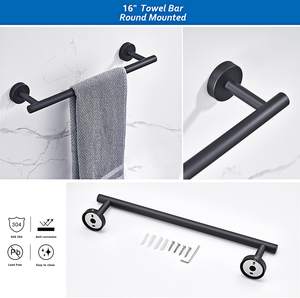 Juego de accesorios de baño de acero inoxidable negro mate, <span class=keywords><strong>toallero</strong></span> redondo montado en la pared con juego de accesorios de baño de toallas de 16 pulgadas - Product Image 2