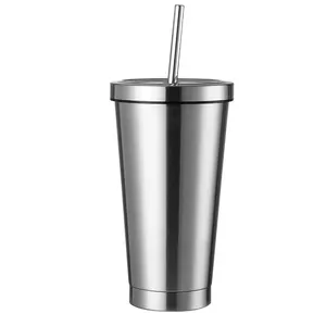 CUPPARK 500ml Food Grade Travel Double Wall Stainless Steel Coffee Cups With Lids And Straws