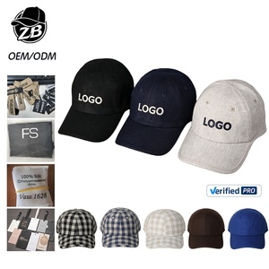 Gorra de Béisbol de Lino Premium de 6 Paneles con Logotipo Bordado Personalizado, Gorra para Correr con Visera Curva Transpirable a Cuadros - Product Image 1